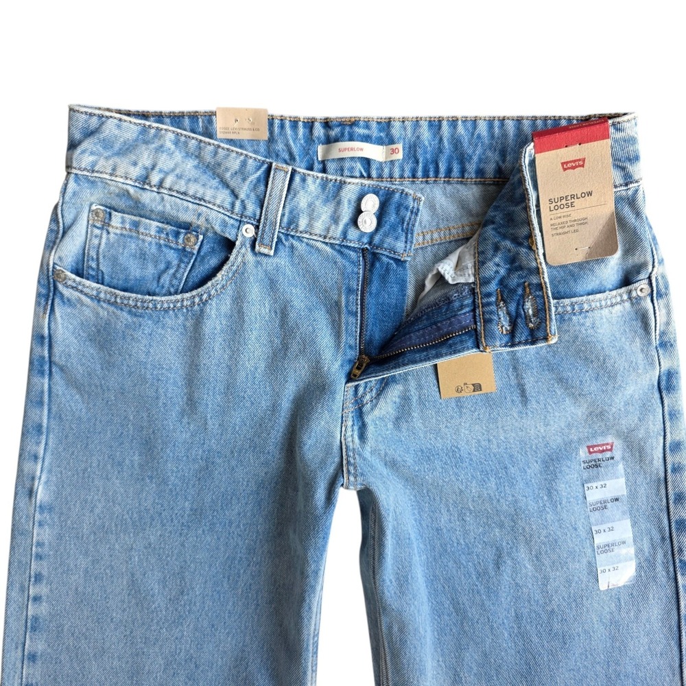 Levis Wide Leg Jeans Women's 30x32 Blue Low-Rise SuperLow Y2K Grunge Skater - Picture 7 of 11